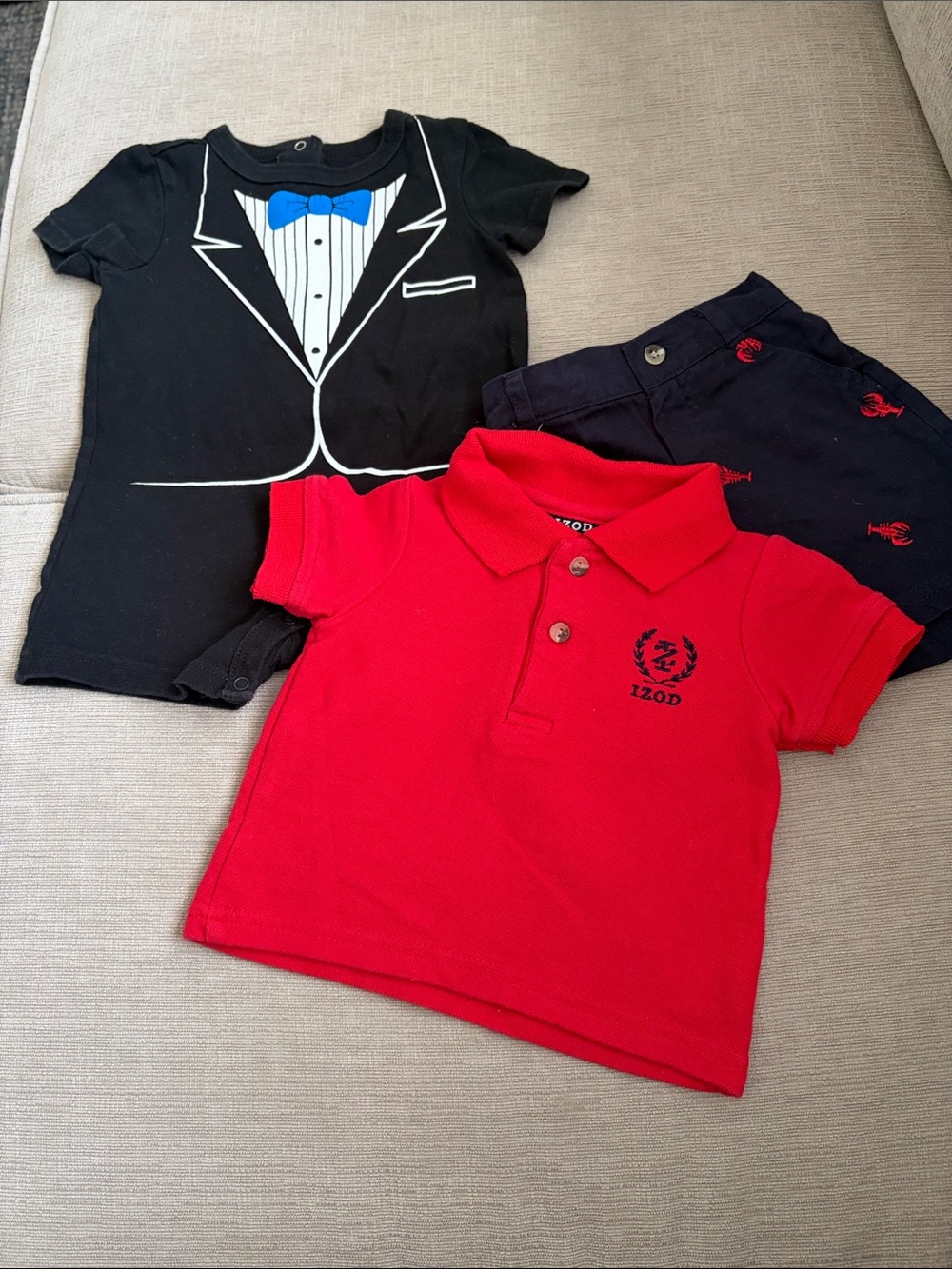 IZOD Red Polo Set + Black Romper 3pc Bundle